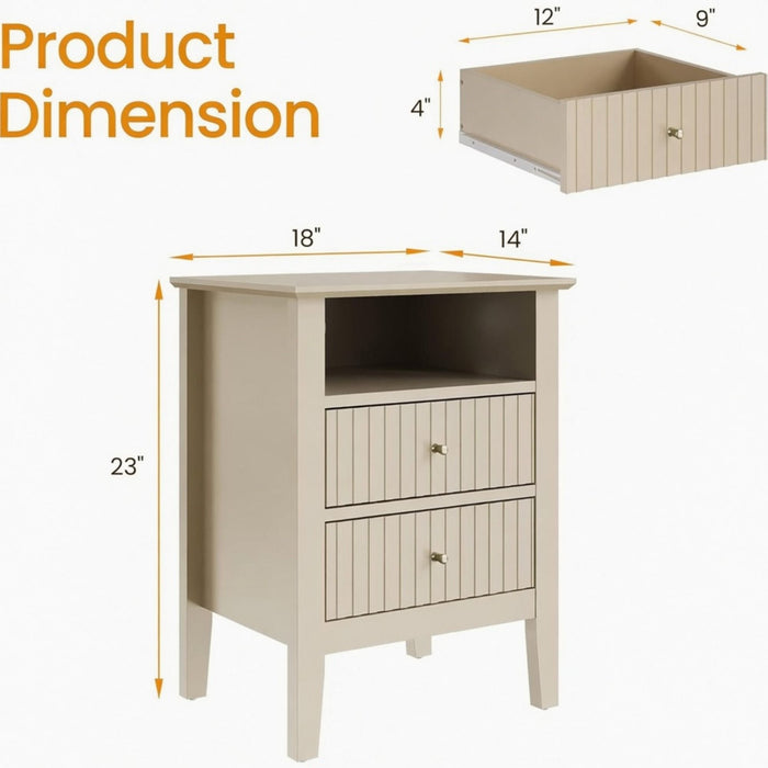 Fluted Nightstand With 2 Drawers Home Essentials