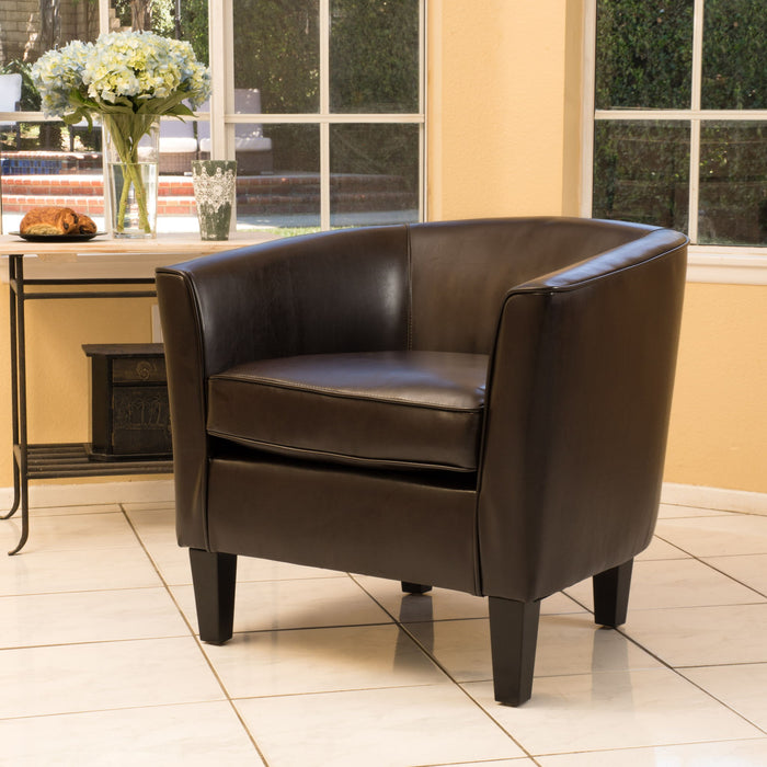 Faux Leather Club Chair With Curved Backrest - Brown Noble House