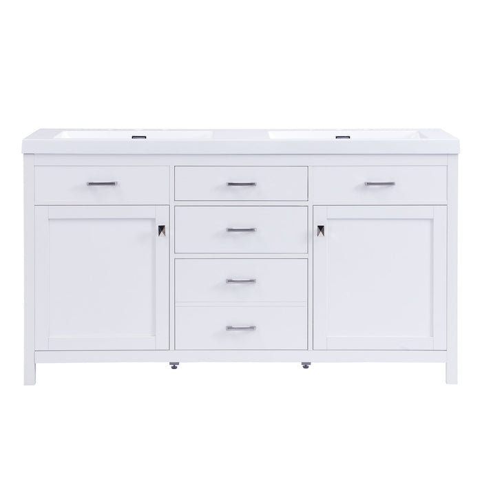 Double Sink Bathroom Vanity With Top, Soft Closing Doors & Drawers, Tip Out Drawer, 2 Cabinet Doors, Adjustable Shelf - White Noble House
