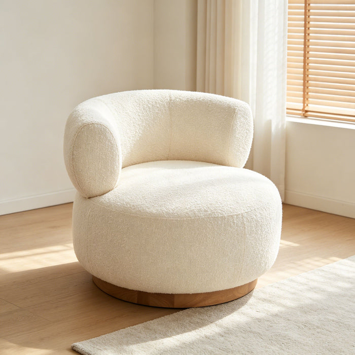 Swivel Accent Chair With Curved Backrest For Home Decor - Beige Home Essentials