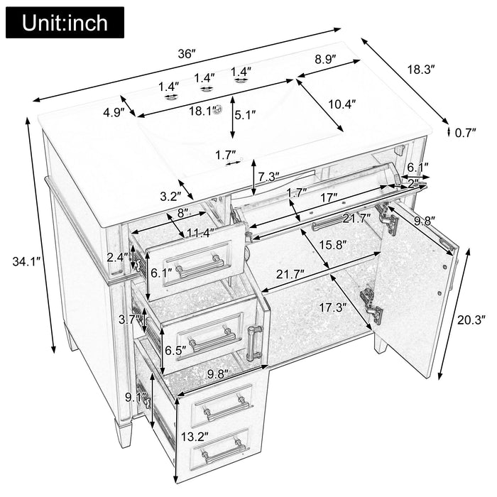 Bathroom Vanity With Sink, 4 Drawers, 2 Doors Hearth and Haven