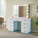 LED Lighted Makeup Vanity Desk With 15 Bulbs Mirror, RGB Light Drawers, 9 Drawers Dressing Table For Bedroom - Gloss White Home Essentials