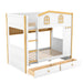 Twin Over Twin Bunk Bed With House Shaped Guardrails, Storage Shelves & Drawers - White / Natural Dreamland