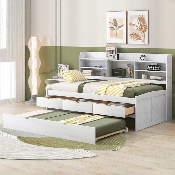 Captain Bed With Built In Bookshelves, 3 Storage Drawers, And Trundle Hearth and Haven