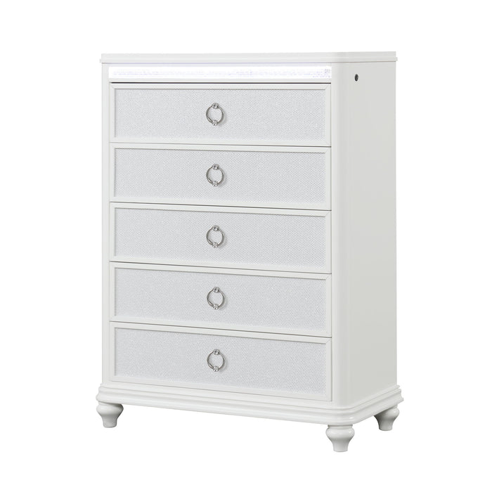 Abigale - 5 Drawer Chest With LED Lighting - White Matrix Furniture Group