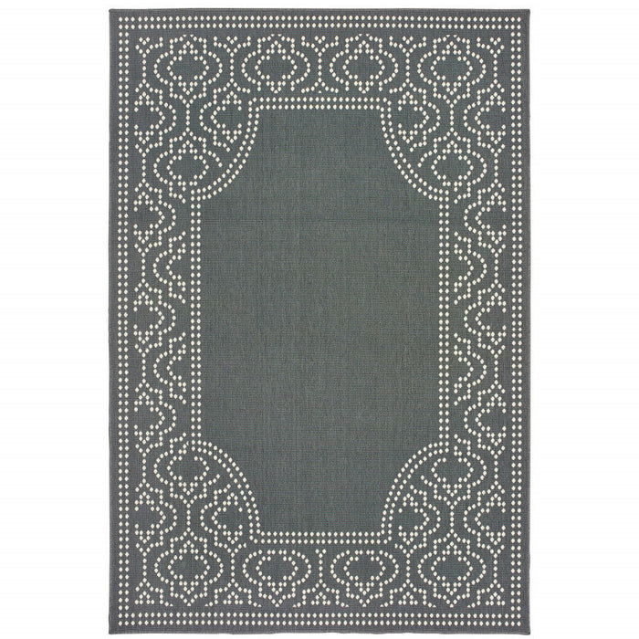 9' X 13' Stain Resistant Indoor / Outdoor Area Rug - Gray / Ivory