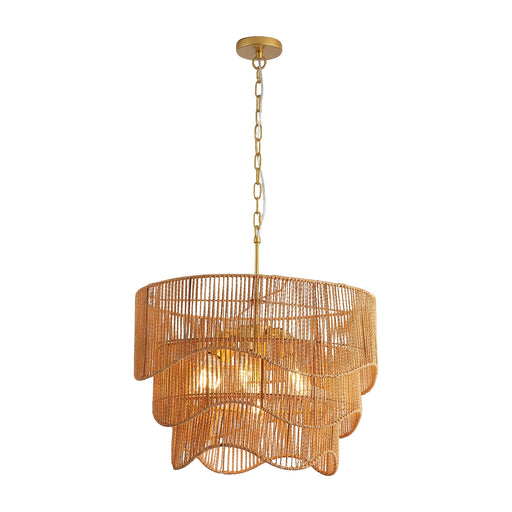 Chandelier With 7 Light E26 Base, Adjustable Height Wave Pendant Light For Living Room - Gold Daily Nest