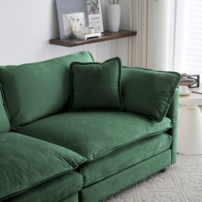 Armless Deep Seat 2 Seater Chenille Fabric Sofa To Combine With Alternative Arms And Single Armless Sofa - Green Chenille