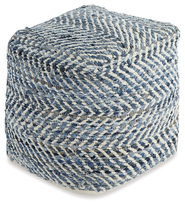 Chevron - Pouf - Blue Signature Design by Ashley®