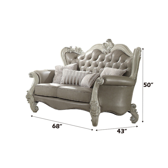 Versailles - Loveseat With 4 Pillows - Vintage Gray Synthetic Leather & Bone White ACME
