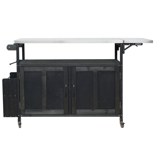 Foldable Outdoor Kitchen Island With Lockable Wheels, Storage Cabinet And Towel Rack For Patio Hearth and Haven