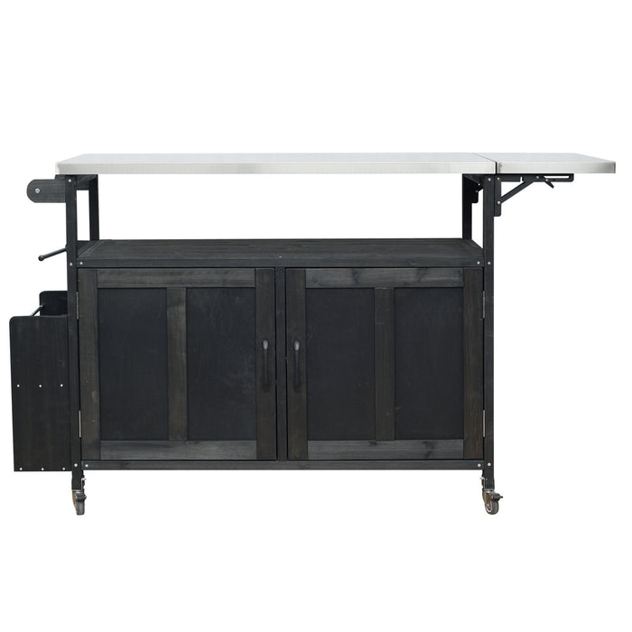 Foldable Outdoor Kitchen Island With Lockable Wheels, Storage Cabinet And Towel Rack For Patio Hearth and Haven