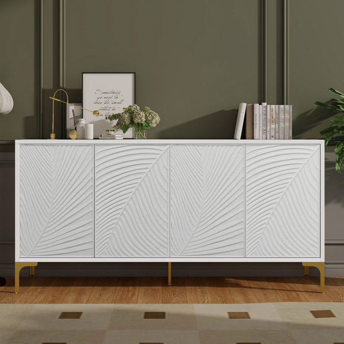 Modern 4 Door Sideboard With Creative Carved Surface And Adjustable Shelves