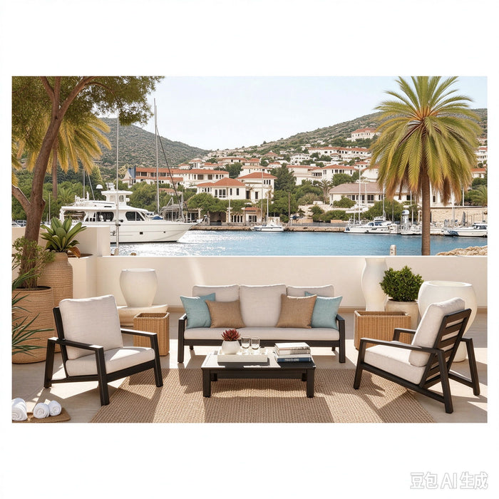 Verona - Seating 4 Pieces Set - Dark Espresso / Gray / Off White Home Essentials
