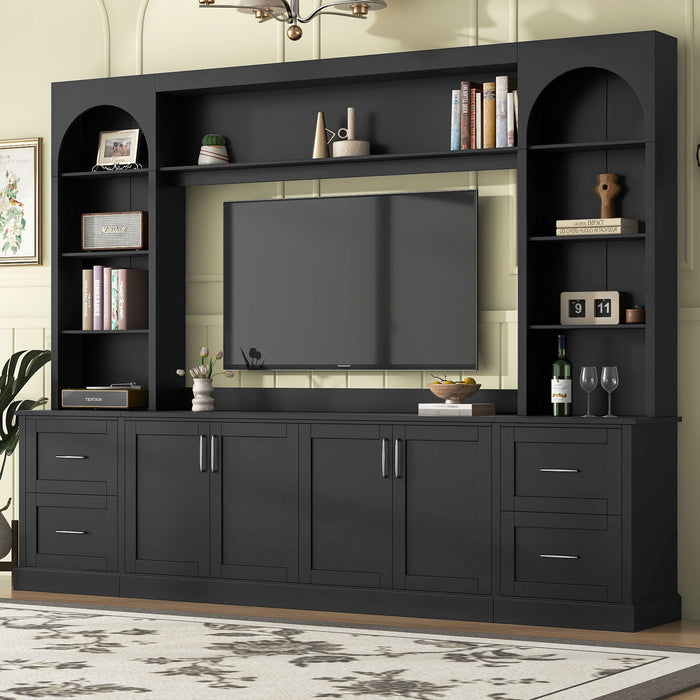 Arched Entertainment Center Wall Unit With Drawers, TV Stand Hearth and Haven