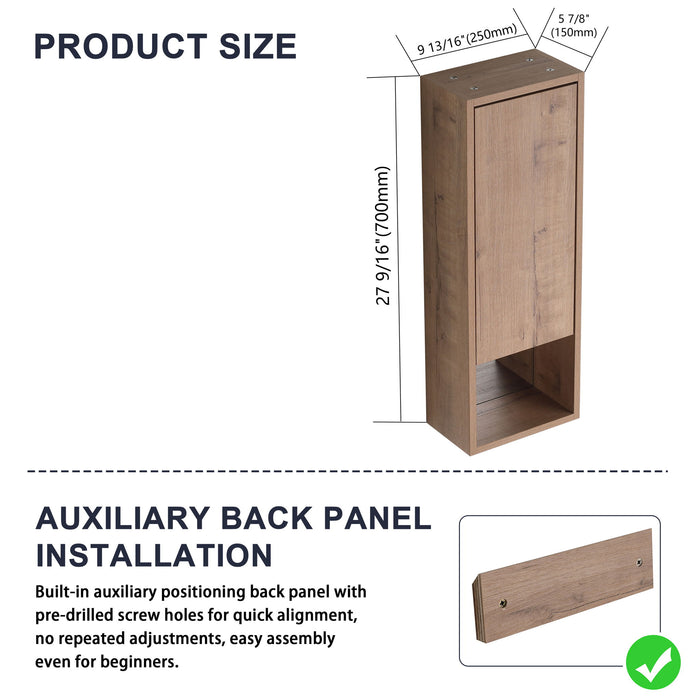 10" Wall Mounted Storage Cabinet, Bathroom Cabinet With Soft Close Door - Imitative Oak Home Essentials