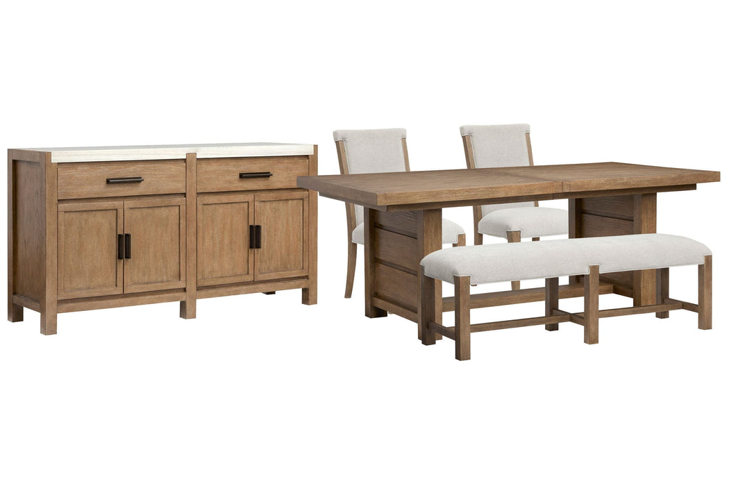 Plum Creek - 5 Piece Extendable Trestle Dining Table Set Magnussen Furniture