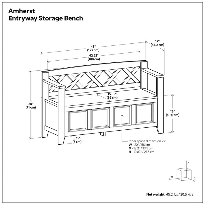 Amherst - Compact Entryway Storage Bench Simpli-Home
