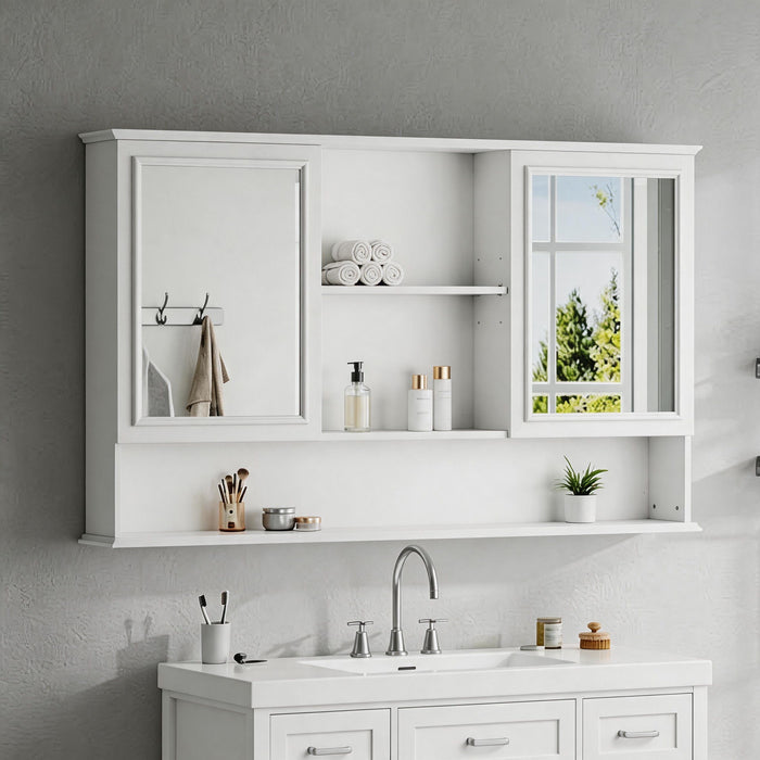 Wall Mounted Bathroom Medicine Cabinet With Double Mirrored Doors Noble House