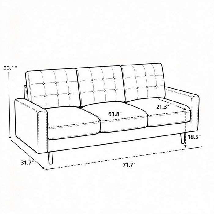 3 Seat Sofa Couch With Tufted Back Upholstered Couch For Living Room US Pride