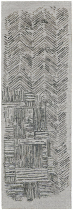Abstract Hand Woven Runner Rug - Green Blue And Ivory - 10'
