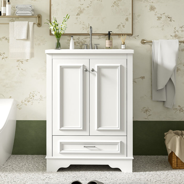 Bathroom Vanity With Ceramic Sink Combo, Modern Freestanding Storage Cabinet With Silver Handles Hearth and Haven
