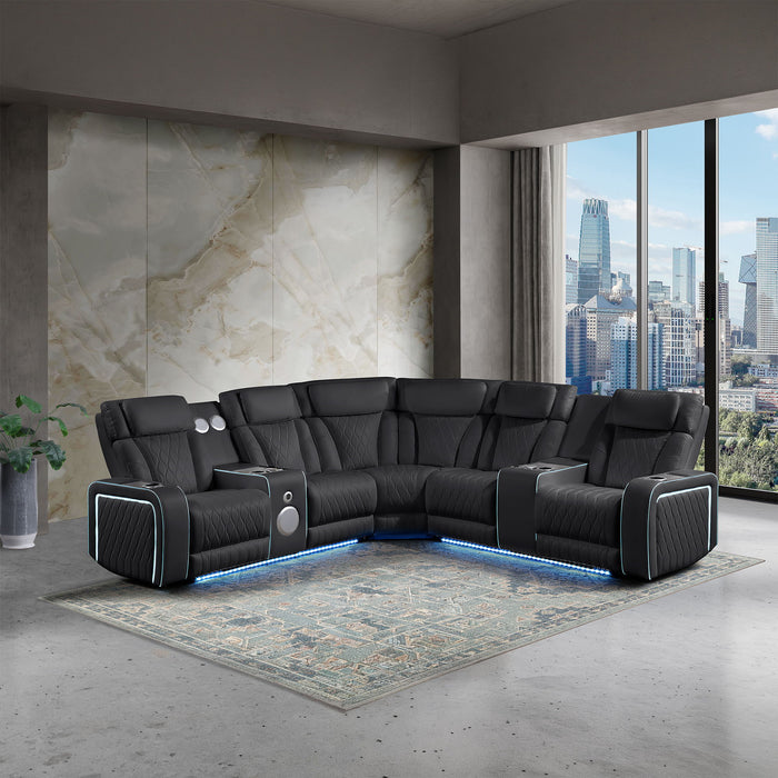 Electra - Power Recliner Sectional Sofa With Power Headrests, Console Loveseats, Wedge, LED Light Strip, Speakers Matrix Furniture Group