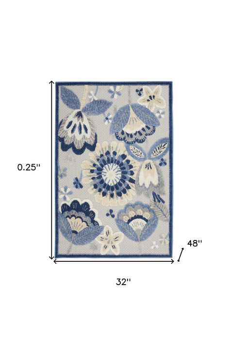 3' X 4' Floral Non Skid Indoor / Outdoor Area Rug - Blue / Gray