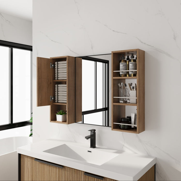 39.4" Wall Mounted Bathroom Cabinet With Storage And - Imitative Oak Home Essentials