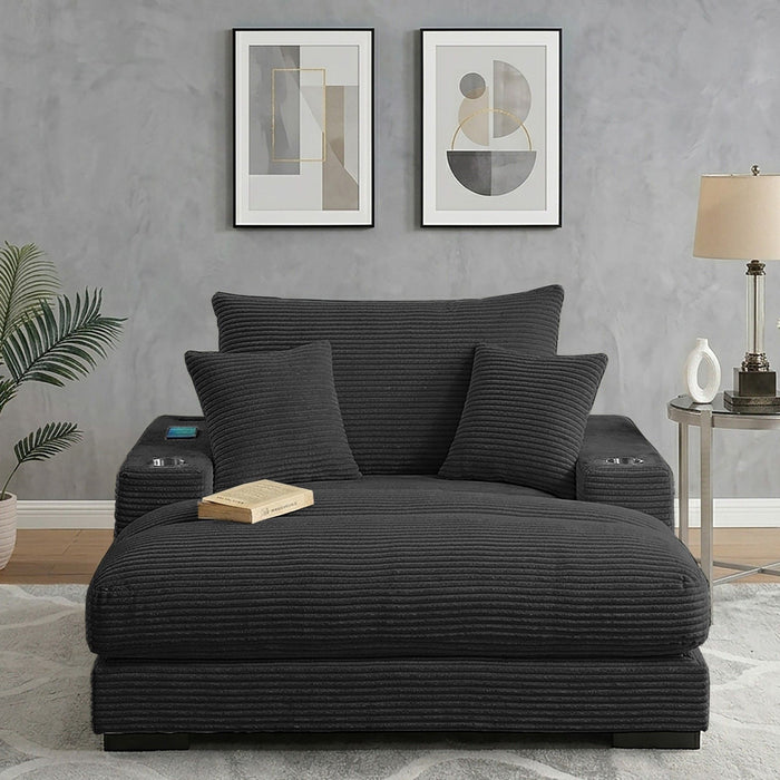 Upholstered Chaise Lounge With Cup Holders USB Port And Pillows Home Essentials