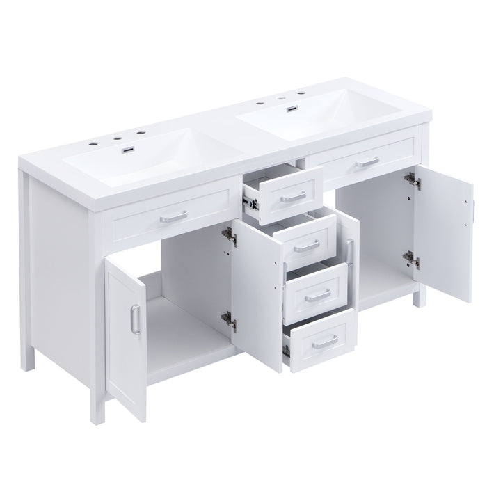 59.1" Minimalist Double Sink Bathroom Vanity With Top, Soft Close Doors & Drawers - White Noble House