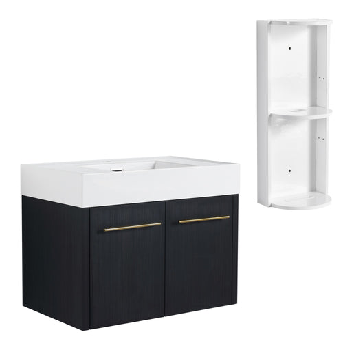 Modern Wall Mounted Bathroom Vanity With Left Sink And Storage Rack Home Essentials