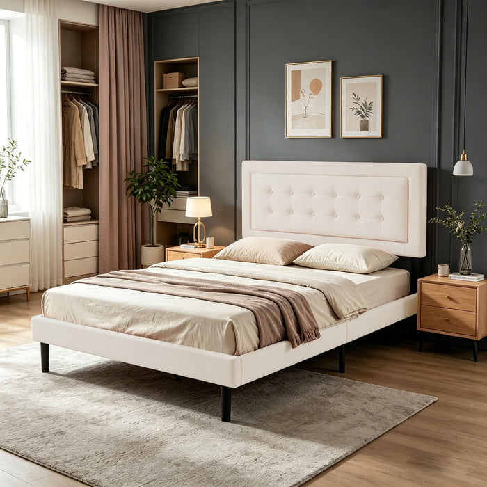 Upholstered Platform Bed With Slats Home Essentials