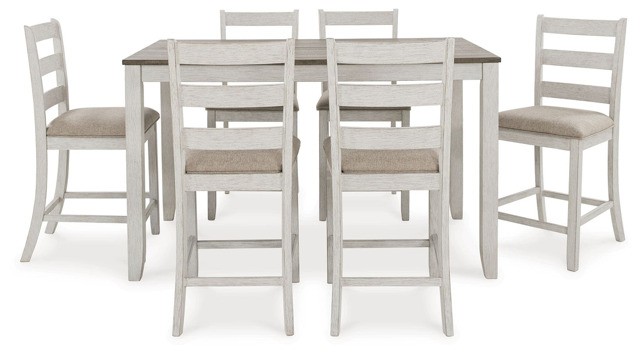 Skempton - Counter Height Dining Table and Bar Stools (Set of 7) - White / Light Brown Signature Design by Ashley®