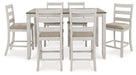 Skempton - Counter Height Dining Table and Bar Stools (Set of 7) - White / Light Brown Signature Design by Ashley®