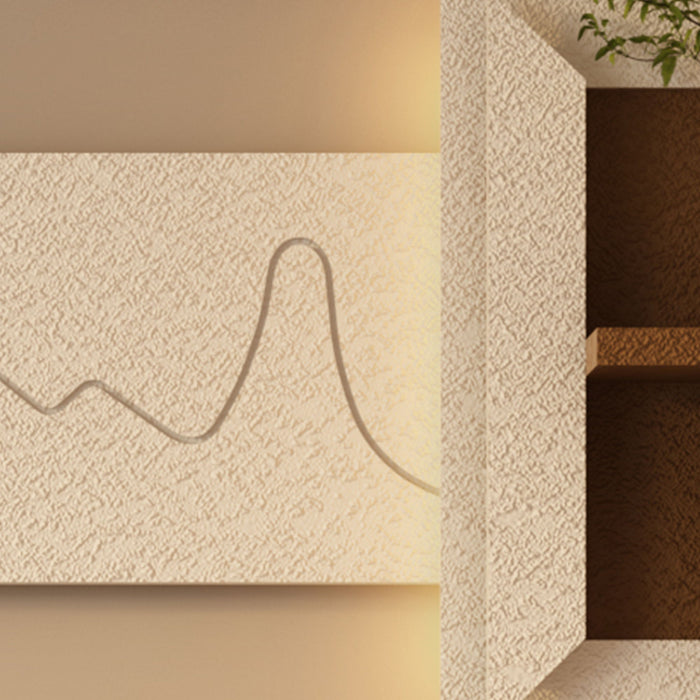 3D LED Sandstone Wall Decor With Simulated Plants, Glass Vase & Remote Control - Light Coffee