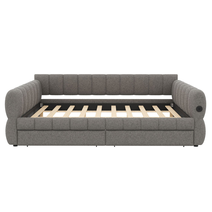 Upholstered Platform Bed With USB Charging And 2 Storage Drawers Dreamland