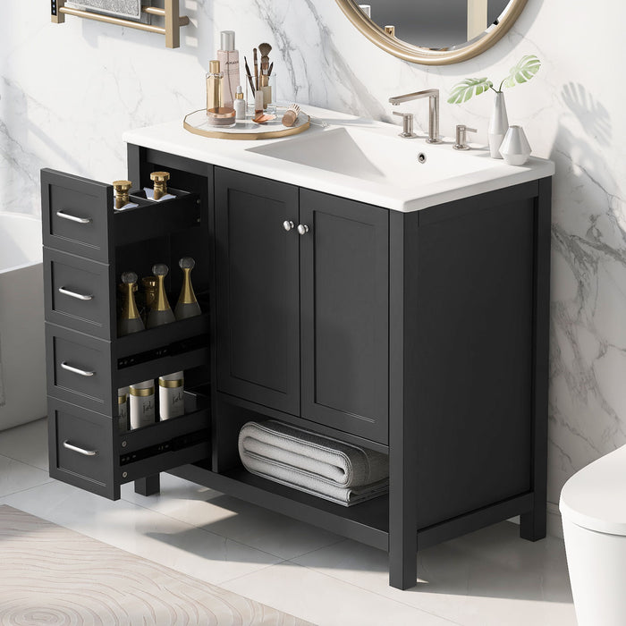 Bathroom Vanity With Sink Top, Bathroom Vanity Cabinet With 2 Doors And 2 Drawers, Open Shelf Hearth and Haven