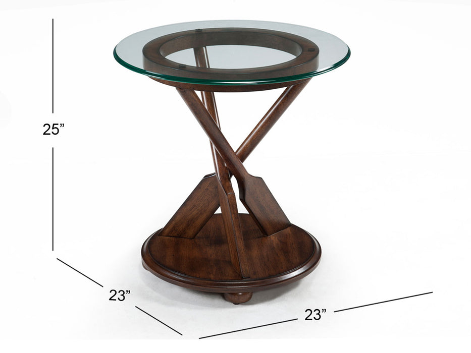 Beaufort - Round End Table With Base And Glass Top - Dark Oak Magnussen Furniture
