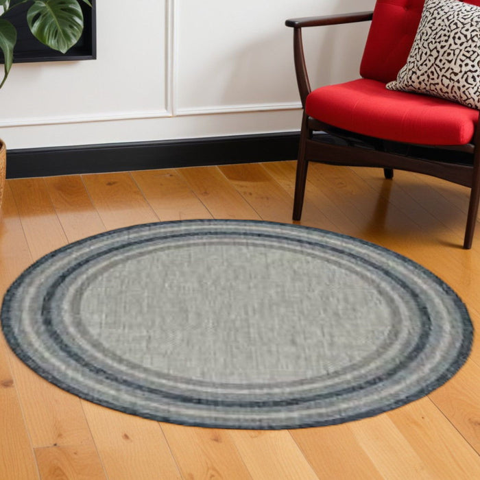 8' Machine Woven UV Treated Bordered Indoor / Outdoor Round Area Rug - Gray Denim