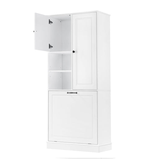 Modern Tall Storage Cabinet With Adjustable Shelves, Flip-Out Basket & Enclosed Doors Hearth and Haven