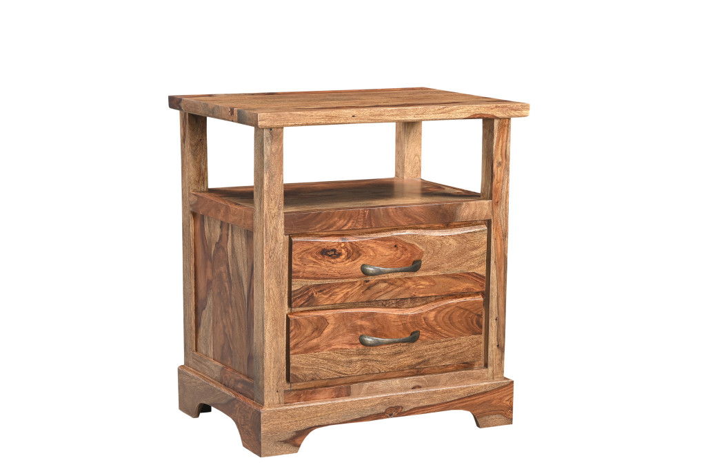 27" Two Drawer Solid Wood Nightstand - Brown