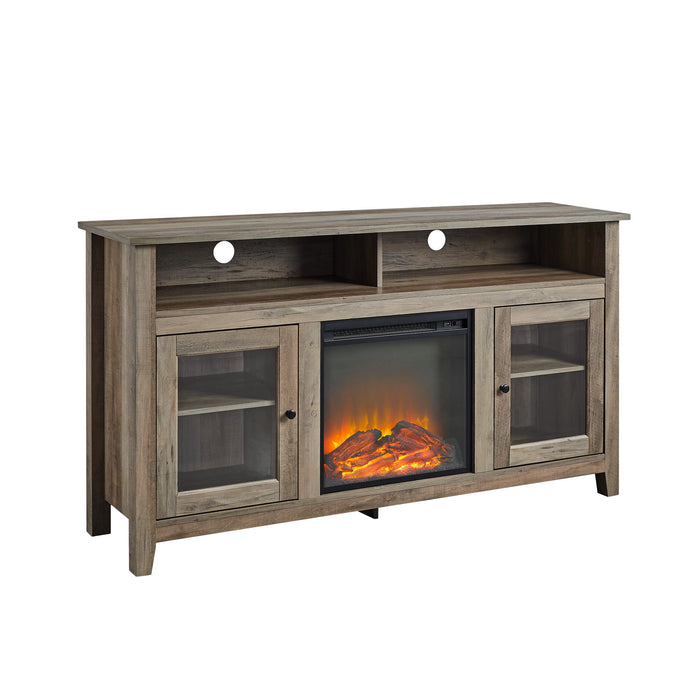 Transitional Electric Fireplace Wood And Glass TV Stand For TVs Up To 65" - Gray Wash