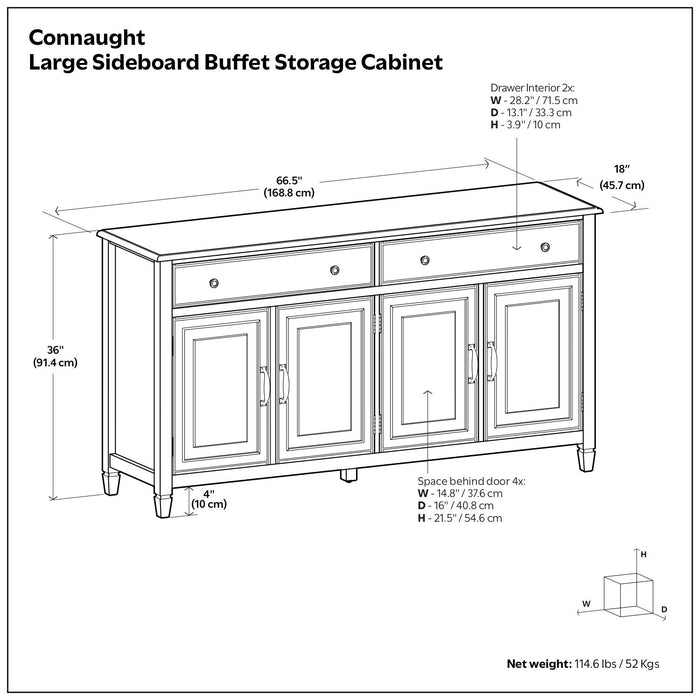 Connaught - Large Sideboard Buffet Storage Cabinet Simpli-Home
