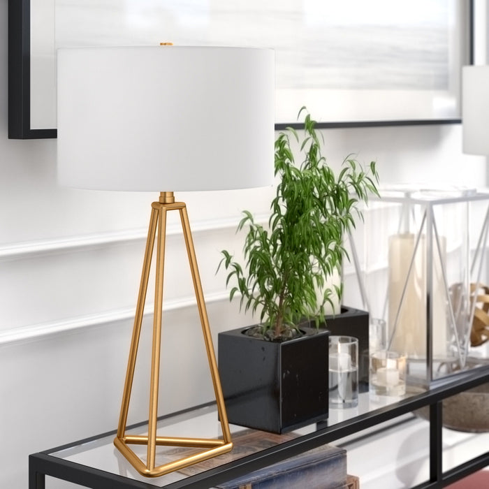 26" Metal Table Lamp With White Drum Shade - Gold