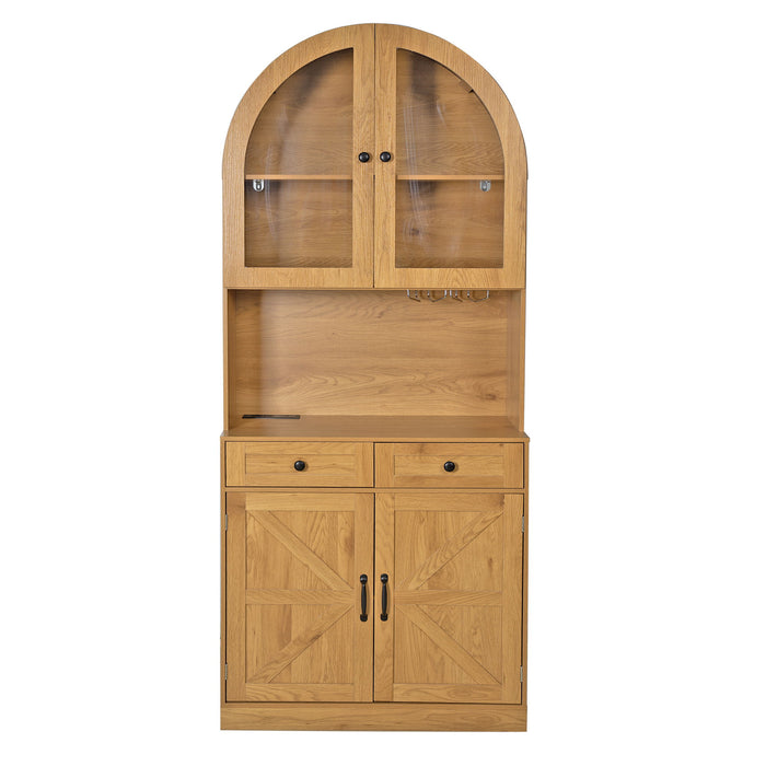 Tall Arched Pantry Cabinet With Charging Station, Adjustable Shelves, Coffee Bar Home Essentials