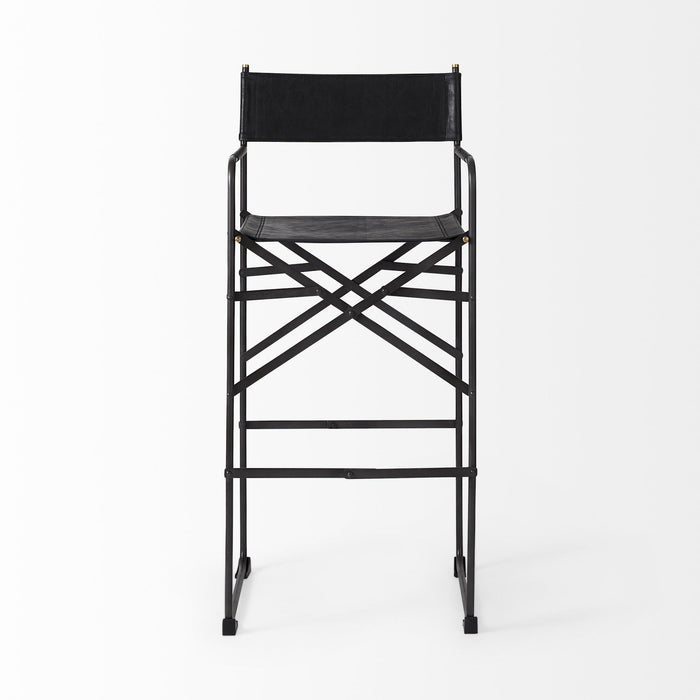 Leather And Metal Bar Height Bar Chair - Black