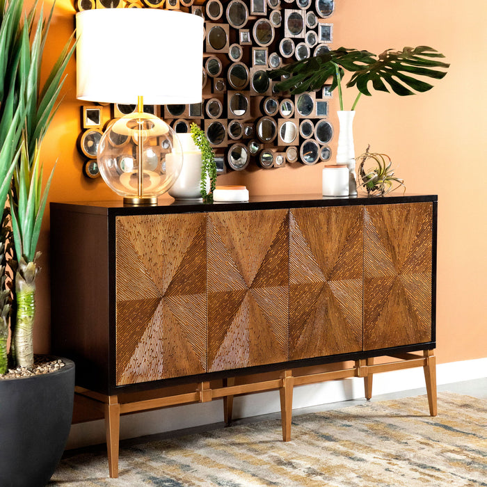 Capri - 4 Door Accent Cabinet - Brown / Gold Furniture Max