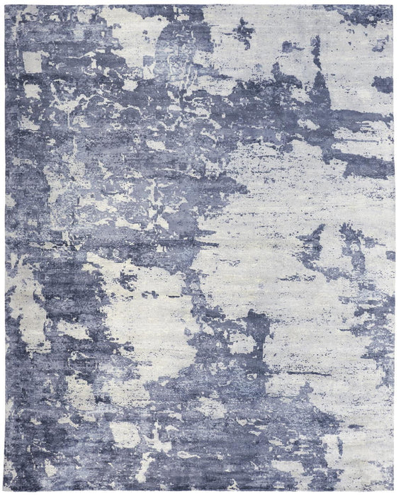 Abstract Hand Woven Area Rug - Blue Gray And Ivory - 8' X 10'