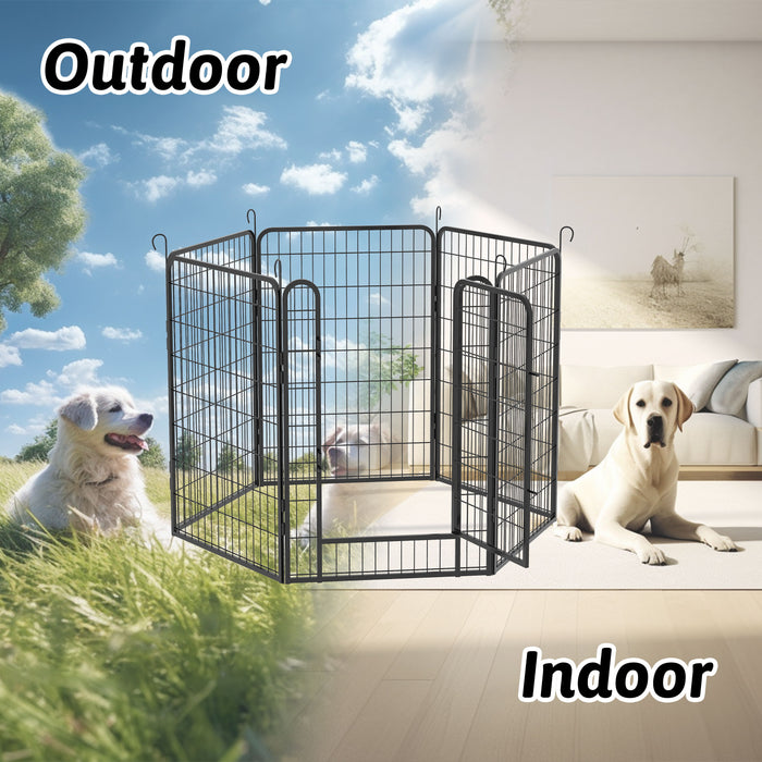 6 Panels Heavy Duty Metal Playpen With Door, 39.37" H Dog Fence Pet Exercise Pen For Outdoor, Indoor